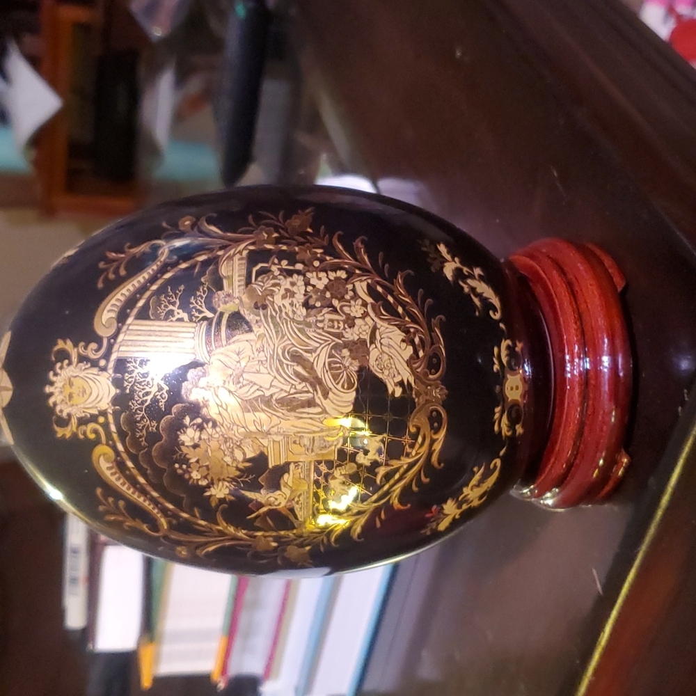 Gold Limoges Collector's Egg With Wood Stand